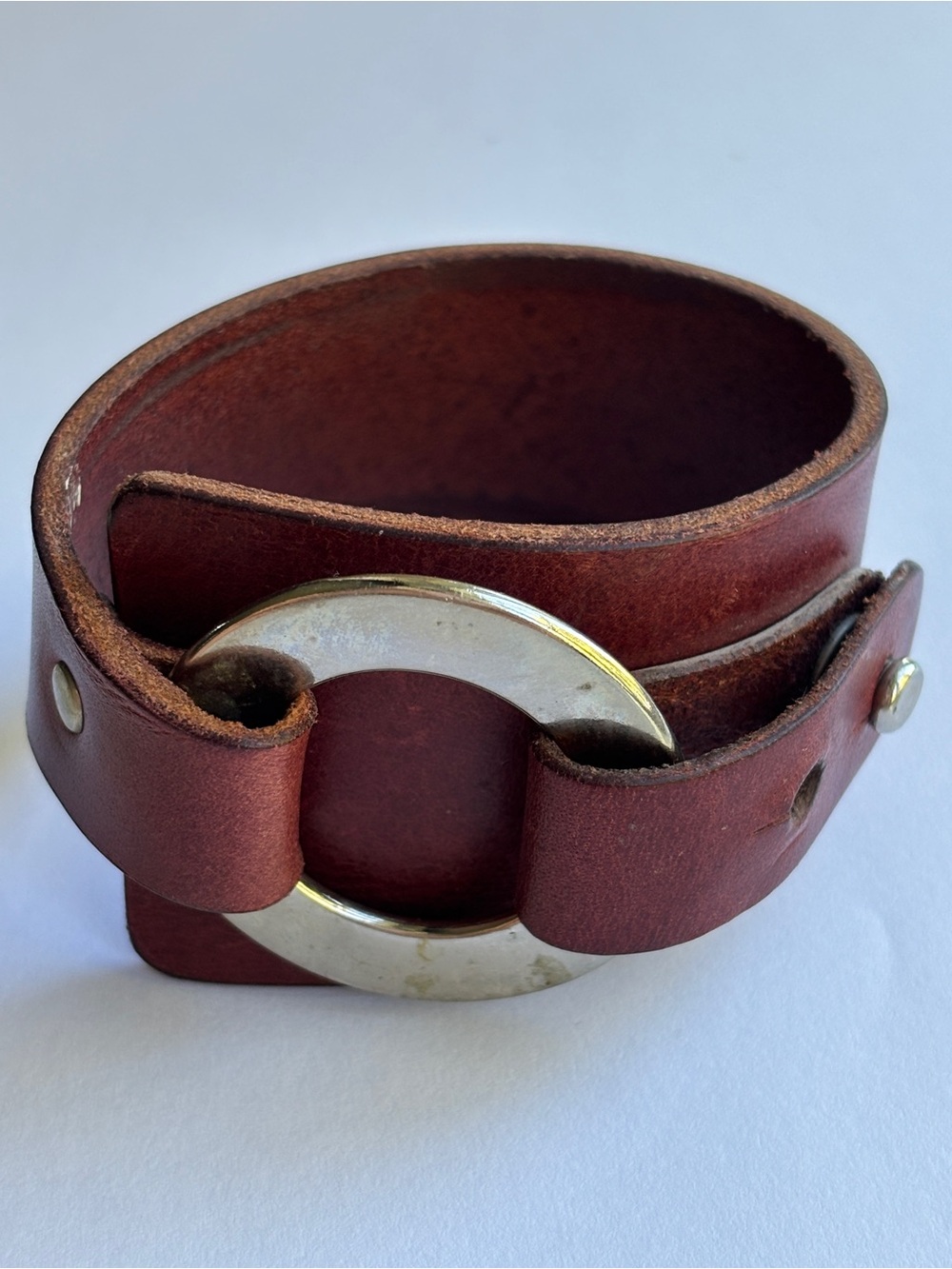 Susana Erazo Leather Wide Cuff Bracelet Brown Adjustable Statement Artisan Boho